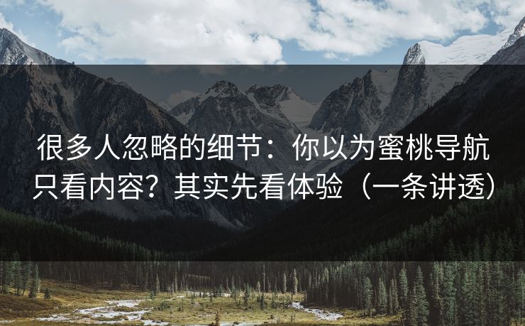 很多人忽略的细节：你以为蜜桃导航只看内容？其实先看体验（一条讲透）